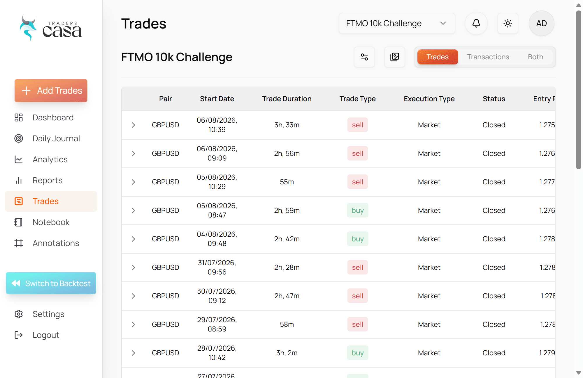 Live Trade Notes