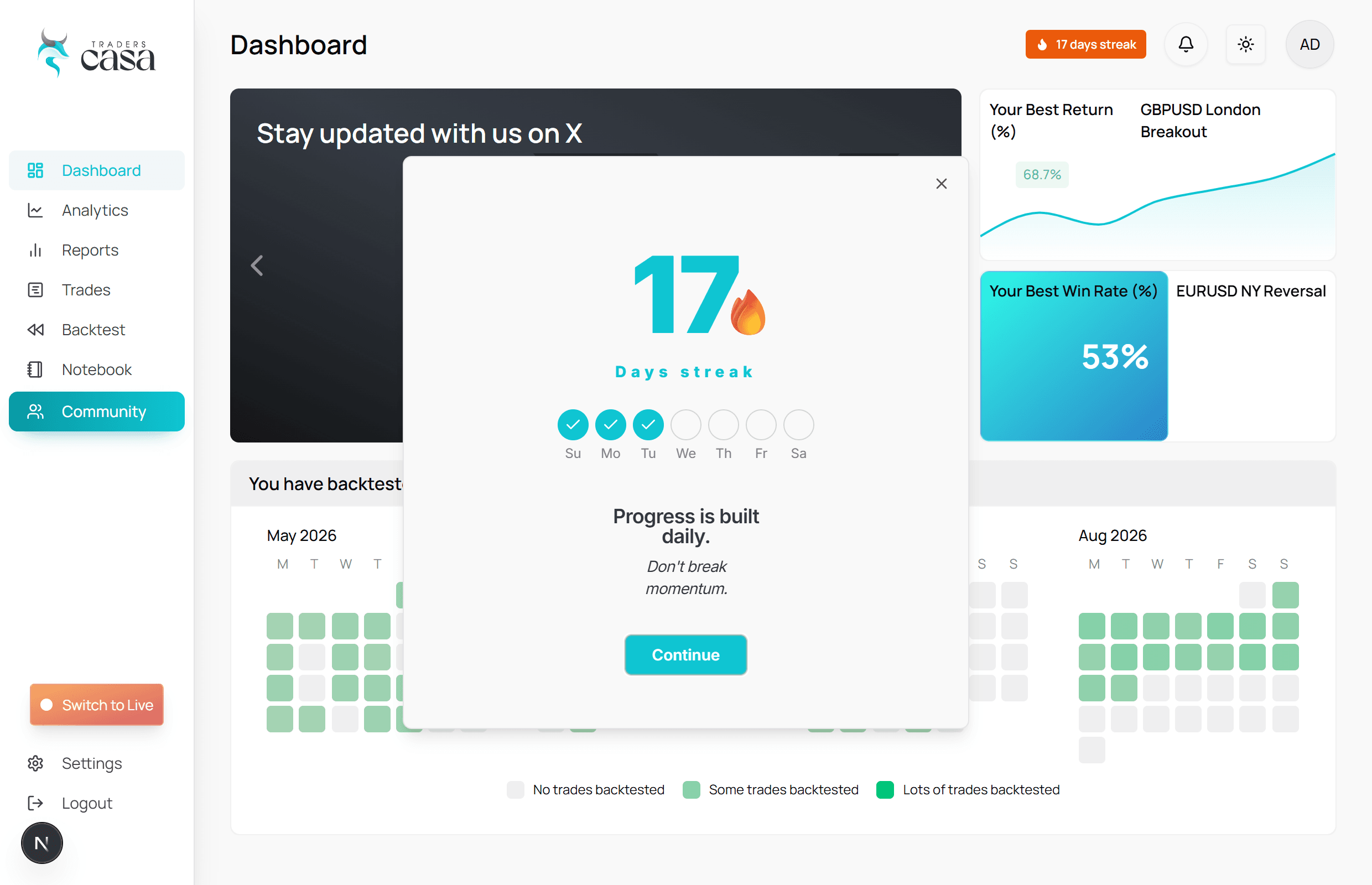 Streaks Modal and Trade Milestones
